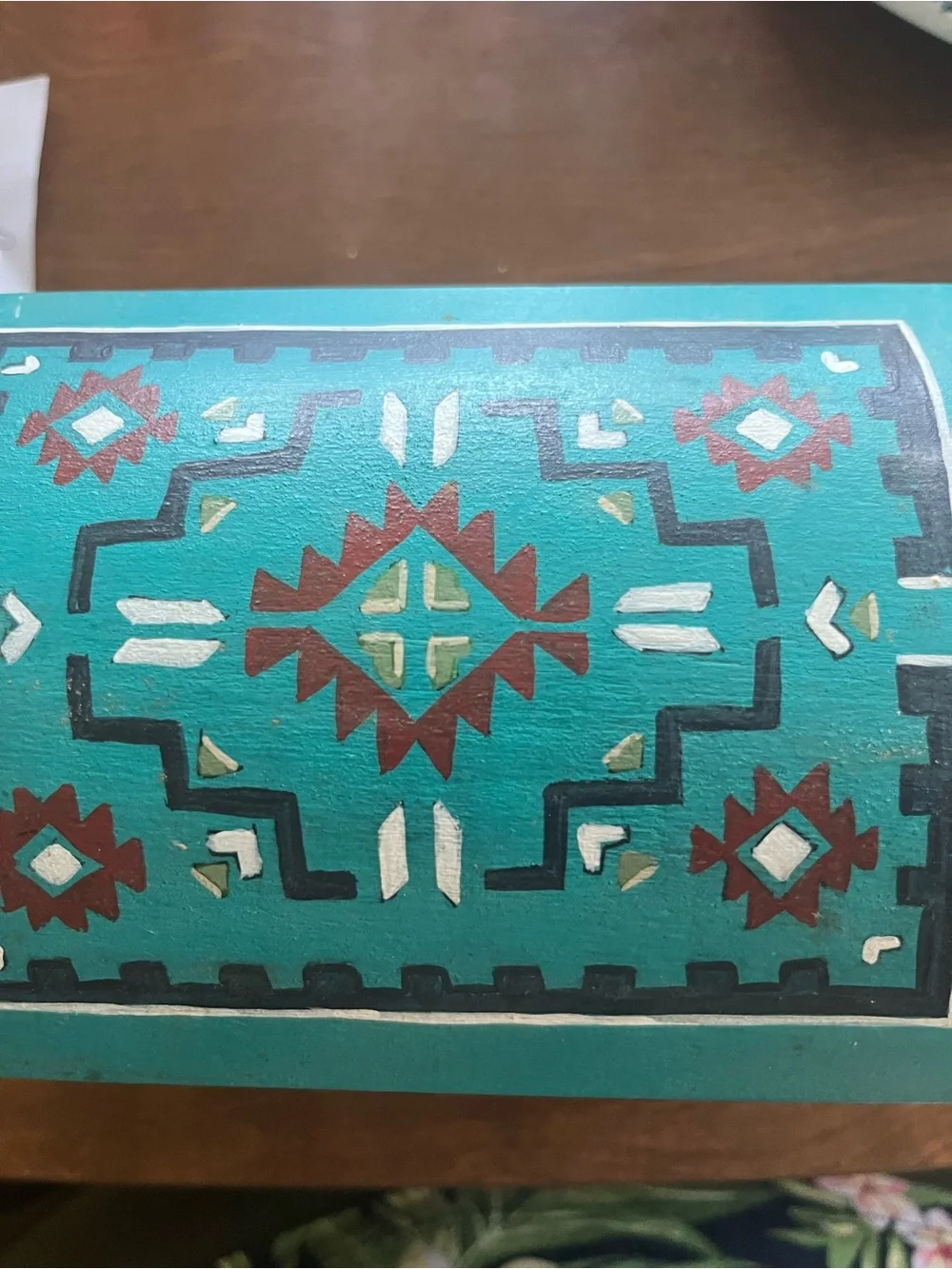 Turquoise Aztec-Pattern Recipe  Box - Artisan Style